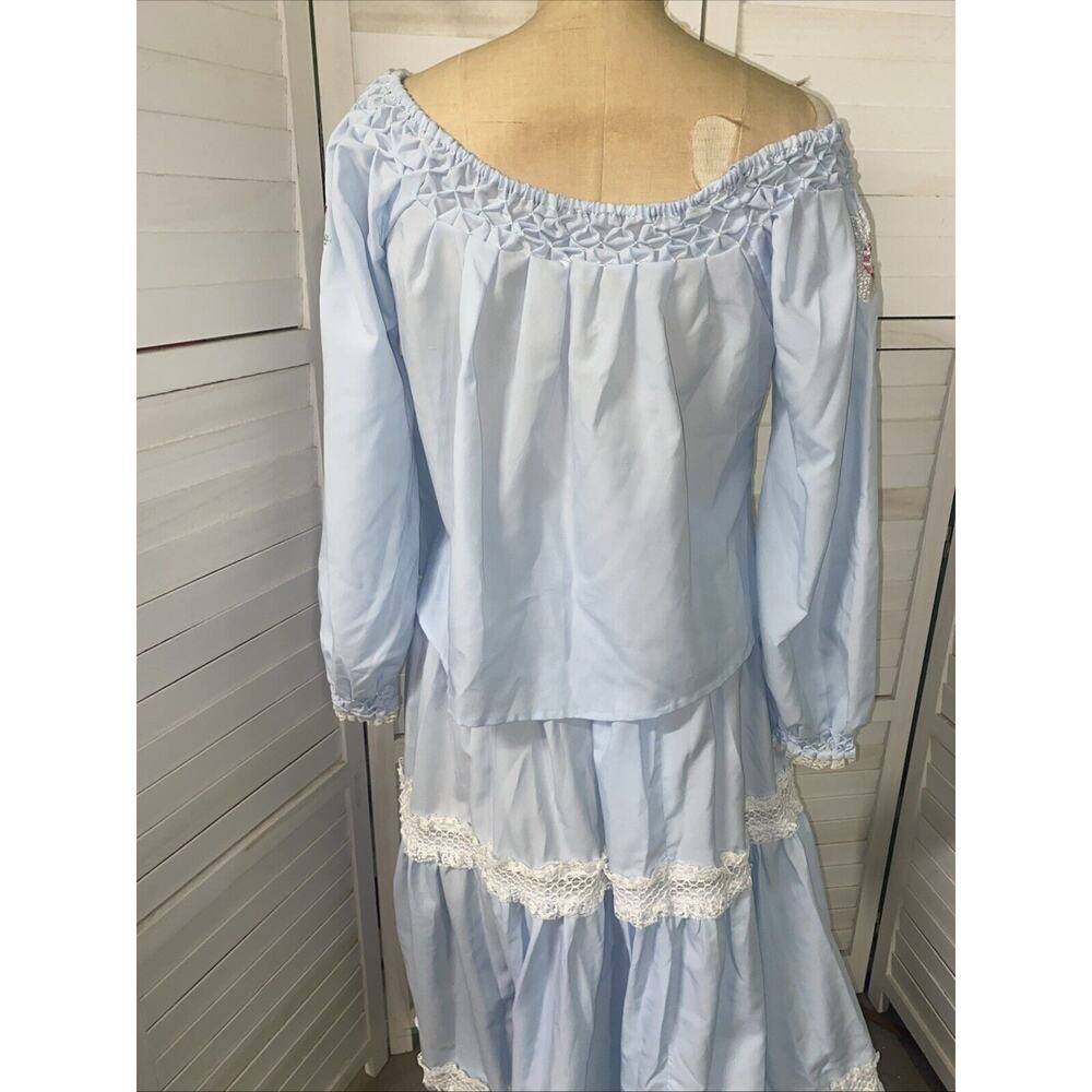 Handmade VTG 60s 70s Blue Cottagecore Country Set Maxi Skirt Blouse Sz Medium - Picture 6 of 11